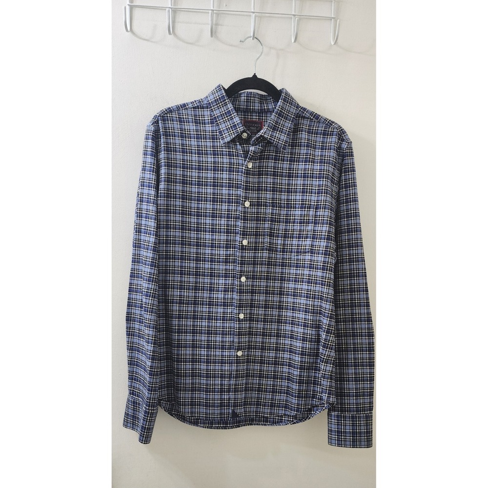 UNTUCKit Pio Cesare Blue Plaid Slim Fit Wrinkle Free Cotton Shirt Mens Medium